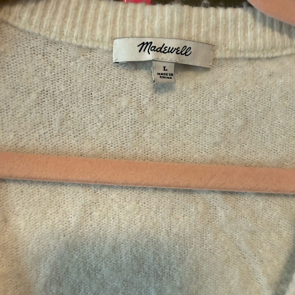 Madewell Cream V-Neck Pom-Pom Sweater size Large pre loved - Picture 3 of 4